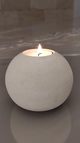 Singular Smooth Stone Sphere Candle Holder Handmade in Italy