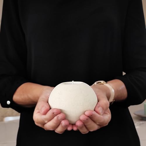 Singular Smooth Stone Sphere Candle Holder Handmade in Italy