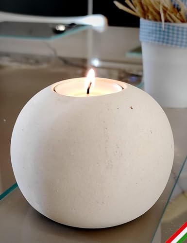 Singular Smooth Stone Sphere Candle Holder Handmade in Italy