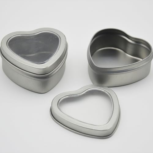 ccHuDE 6 Pcs Heart Shaped Metal Candle Jars with Clear Window