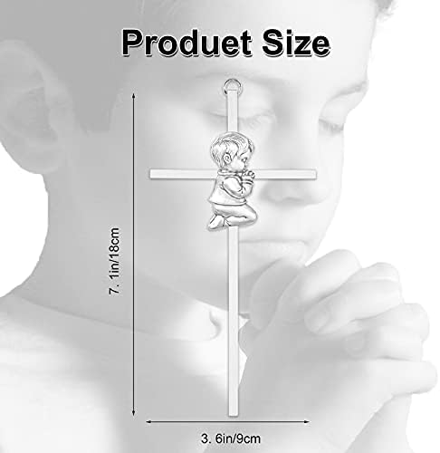 Tryuunion Baby Wall Cross for Boys 7 Inch Silver Baptism Gift