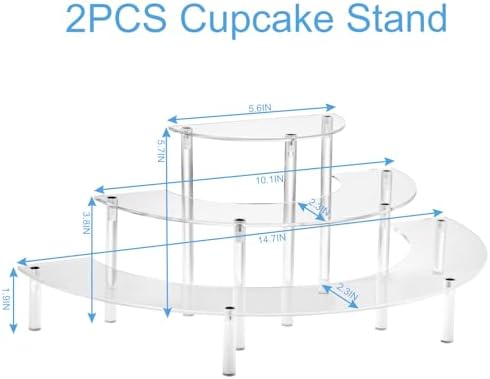2PACKS Acrylic Display Risers 3 Tier Half Moon Stand for Food Collectibles