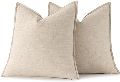 MIULEE 18x18 Inch Boho Linen Pillow Covers Natural Beige