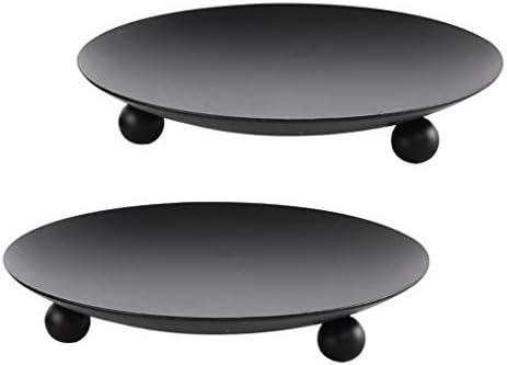 SUJUN Black Matte Iron Candle Holder Set of 2