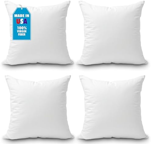 Foamily Throw Pillow Inserts 18x18 Inches Set of 4 Hypoallergenic Made in USA