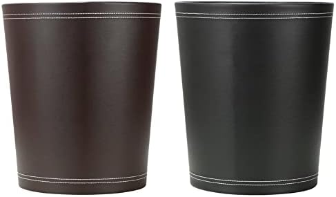 KINGFOM Classic Pu Leather Trash Can for Home and Office