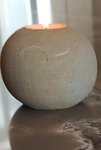 Singular Smooth Stone Sphere Candle Holder Handmade in Italy