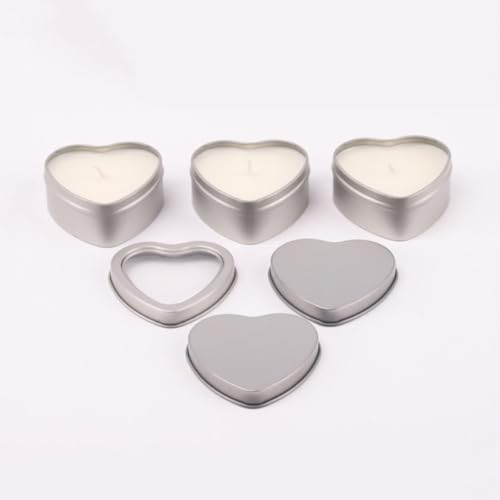 ccHuDE 6 Pcs Heart Shaped Metal Candle Jars with Clear Window
