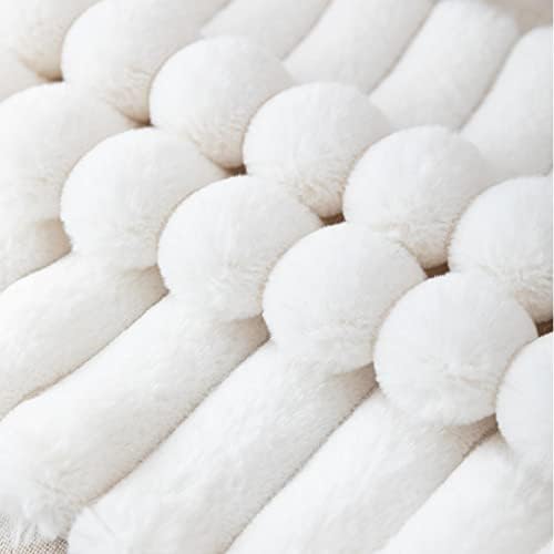 ZLINA 2 Piece Cream White Faux Fur Throw Pillow Covers Fluffy Striped