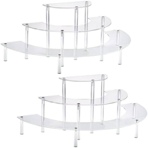 2PACKS Acrylic Display Risers 3 Tier Half Moon Stand for Food Collectibles