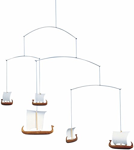 Viking Ships 5 Hanging Mobile - Teak - Handmade in Denmark 1