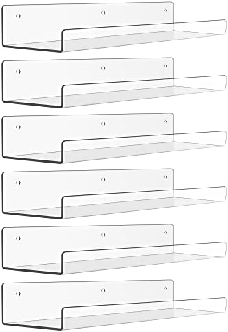 upsimples 6 Pack Clear Acrylic Floating Shelves for Wall