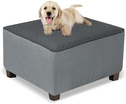 NeColorLife Large Square Ottoman Slipcover - Dark Gray