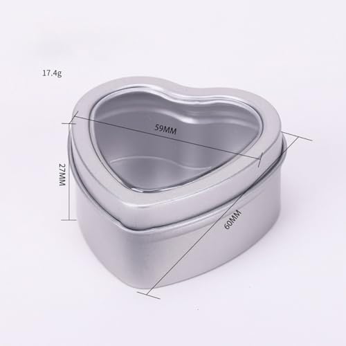 ccHuDE 6 Pcs Heart Shaped Metal Candle Jars with Clear Window