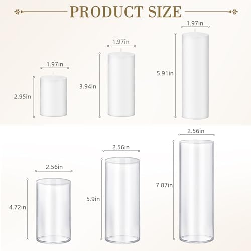 Homjoy 36 PCS White Pillar Candles with Clear Glass Holders