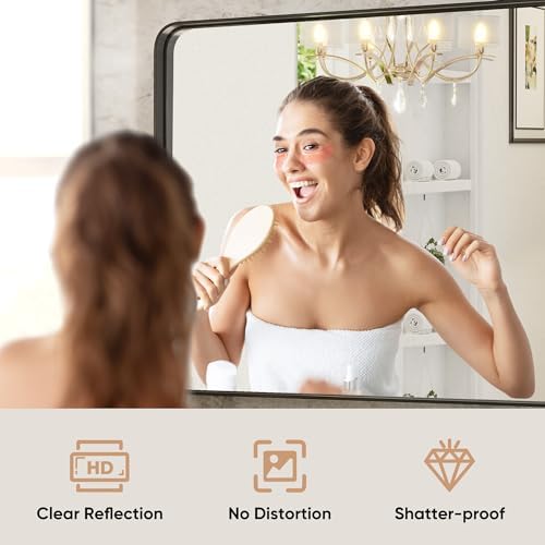 DUMOS 30x22 Inch Matte Bathroom Vanity Mirror with Black Metal Frame