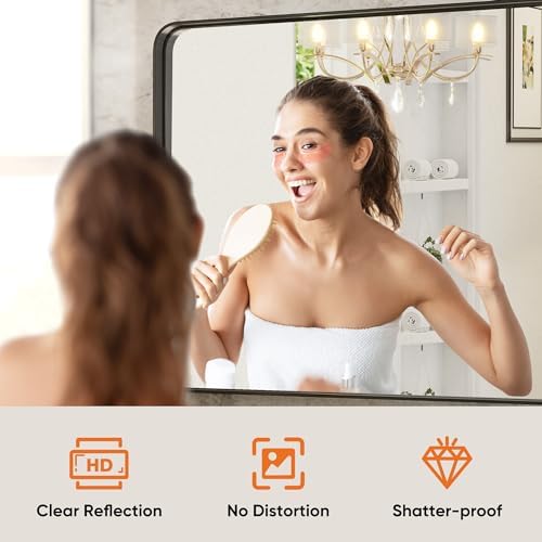 DUMOS 30x40 Inch Black Metal Bathroom Mirror