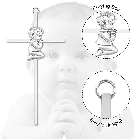 Tryuunion Baby Wall Cross for Boys 7 Inch Silver Baptism Gift