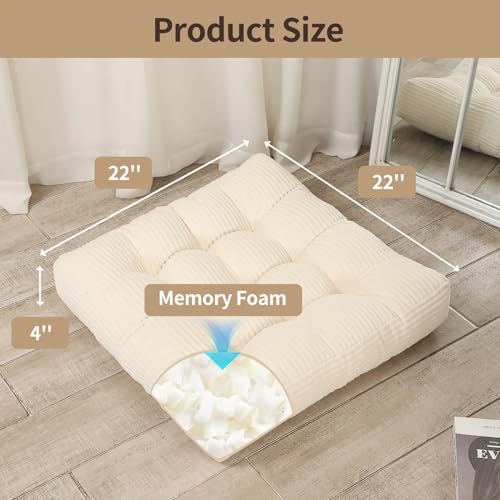 LOVMOC 22 Inch Floor Cushion for Adults Beige