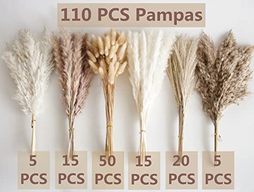 110 PCS Dried Pampas Grass Bouquet for Boho Decor