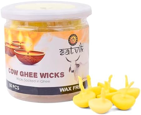 Craftsman Pure Cow Ghee Wicks for Puja - 50 Pc Jar