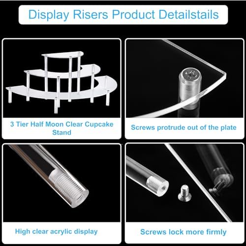 2PACKS Acrylic Display Risers 3 Tier Half Moon Stand for Food Collectibles