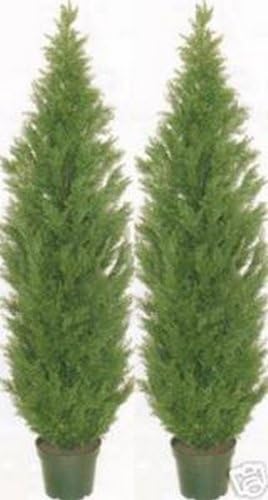 Two 5 Foot Artificial Cedar Topiary Trees Potted