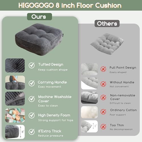 HIGOGOGO 8 Washable Floor Pillow Cushion for Adults