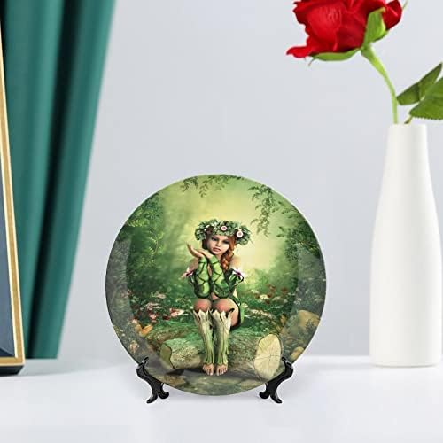 XISUNYA 10-Inch Decorative Plate - Elf Girl Wreath Tree Print
