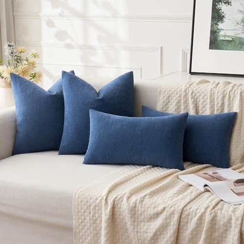 MIULEE Navy Blue Chenille Pillow Covers Set of 2