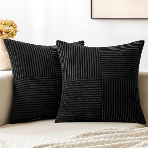 MIULEE Black Corduroy Throw Pillow Covers Pack of 2