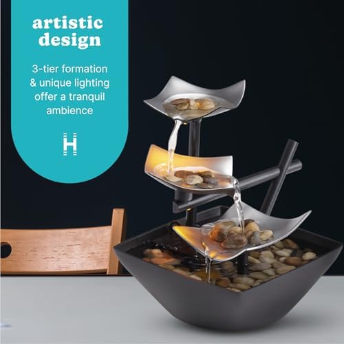 Homedics Tabletop Water Fountain with 3 Tiers and River Rocks