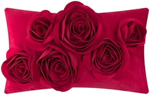 JWH 3D Rose Velvet Pillow Cover 12x20 Inches