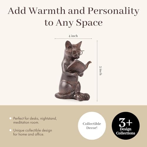Youngs Inc Cute Cat Figurine with Glasses 4 x 3 x 5