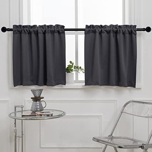Pickluc Rod Pocket Tier Curtain - 30x24 Dark Grey 2 Panels