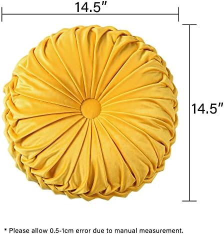 HIG Set of 2 Round Pleated Throw Pillows with Center Button