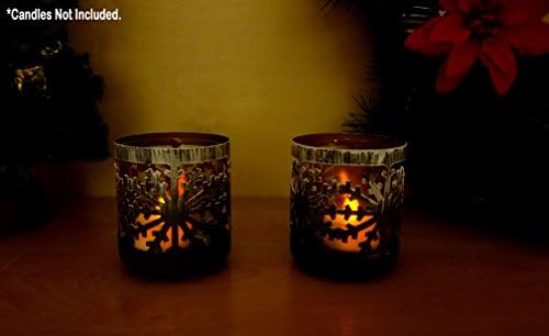 Snowflake Candleholder Set of 2 - Metal with Glass Inserts