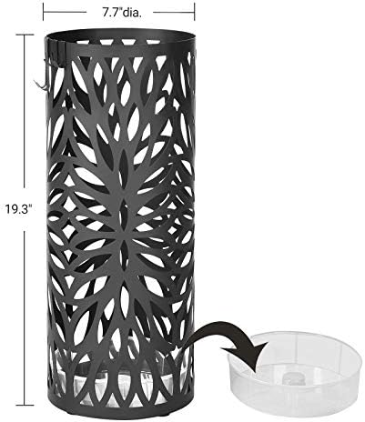 SONGMICS Steel Round Umbrella Stand with 4 Hooks and Drip Tray