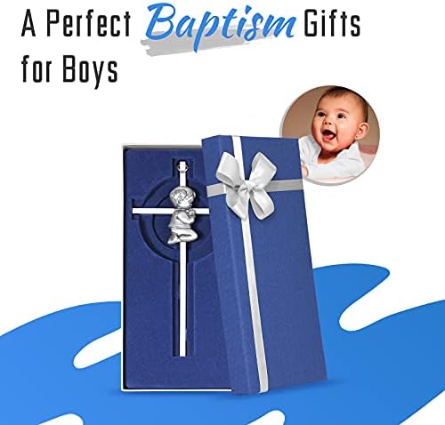 Tryuunion Baby Wall Cross for Boys 7 Inch Silver Baptism Gift