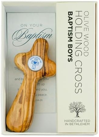 Olive Wood Boys Baptism Cross - Handcrafted Holy Land Keepsake