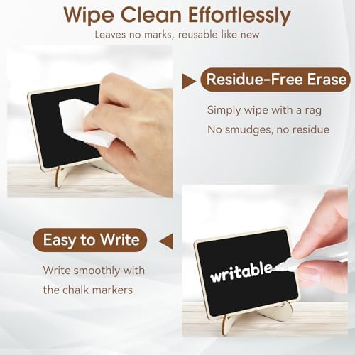 30 Pack Mini Wooden Chalkboard Signs with Easel Stand