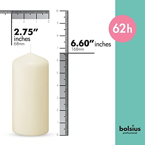 BOLSIUS 12 Ivory Pillar Candles - Unscented Dripless Set