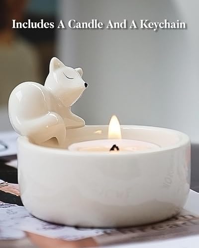 AntExpanse Fox Candle Holder Set with Scented Candle and Keychain