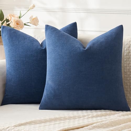 MIULEE Navy Blue Chenille Pillow Covers Set of 2