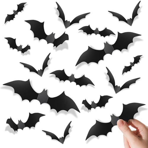 Piteno 140Pcs 3D Halloween Bat Stickers for Home Decor