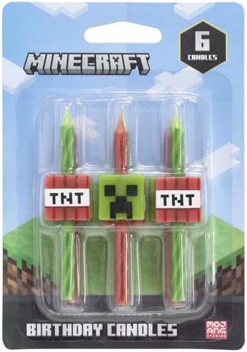 DecoPac Minecraft Birthday Candles - 6 Red Green Striped Candles