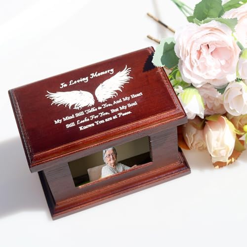 55 Inch Wooden Memorial Urn with Photo Frame - Wing Design