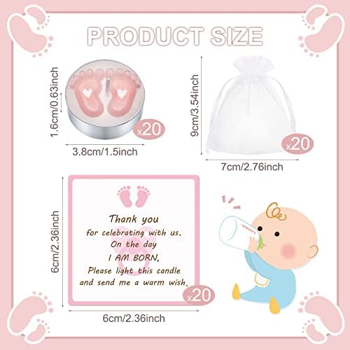 Treela 20 Sets Baby Shower Tea Lights with Organza Bags