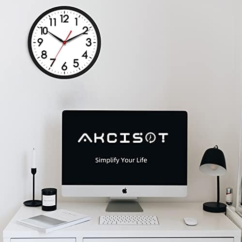 AKCISOT 10 Inch Silent Wall Clock - Analog Black