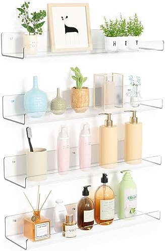 Upsimples 4 Pack Clear Floating Shelves for Wall Storage
